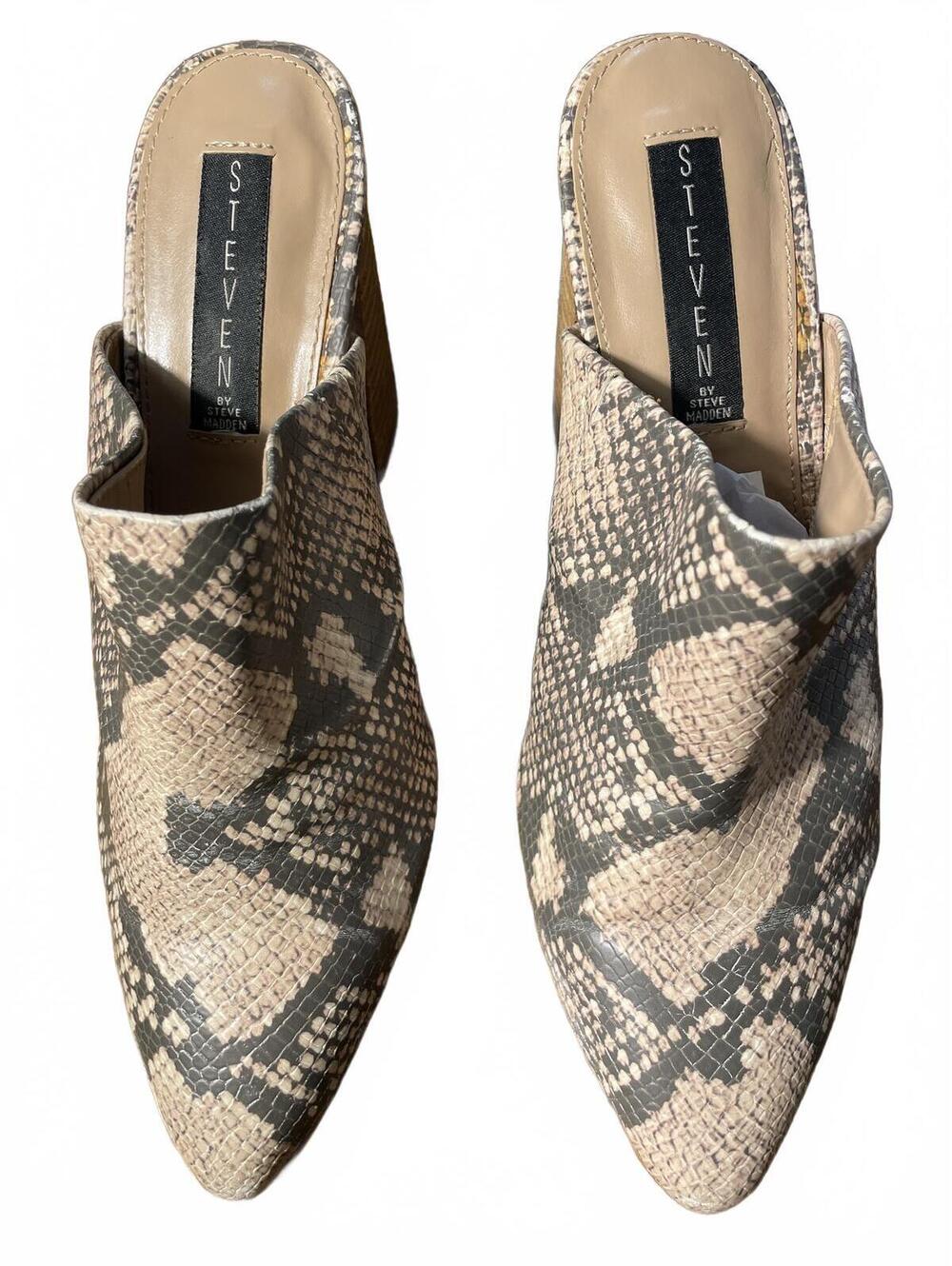 Steve Madden Block Heel Mules Shoes Women's 8.5 Snake Print - Picture 2 of 9